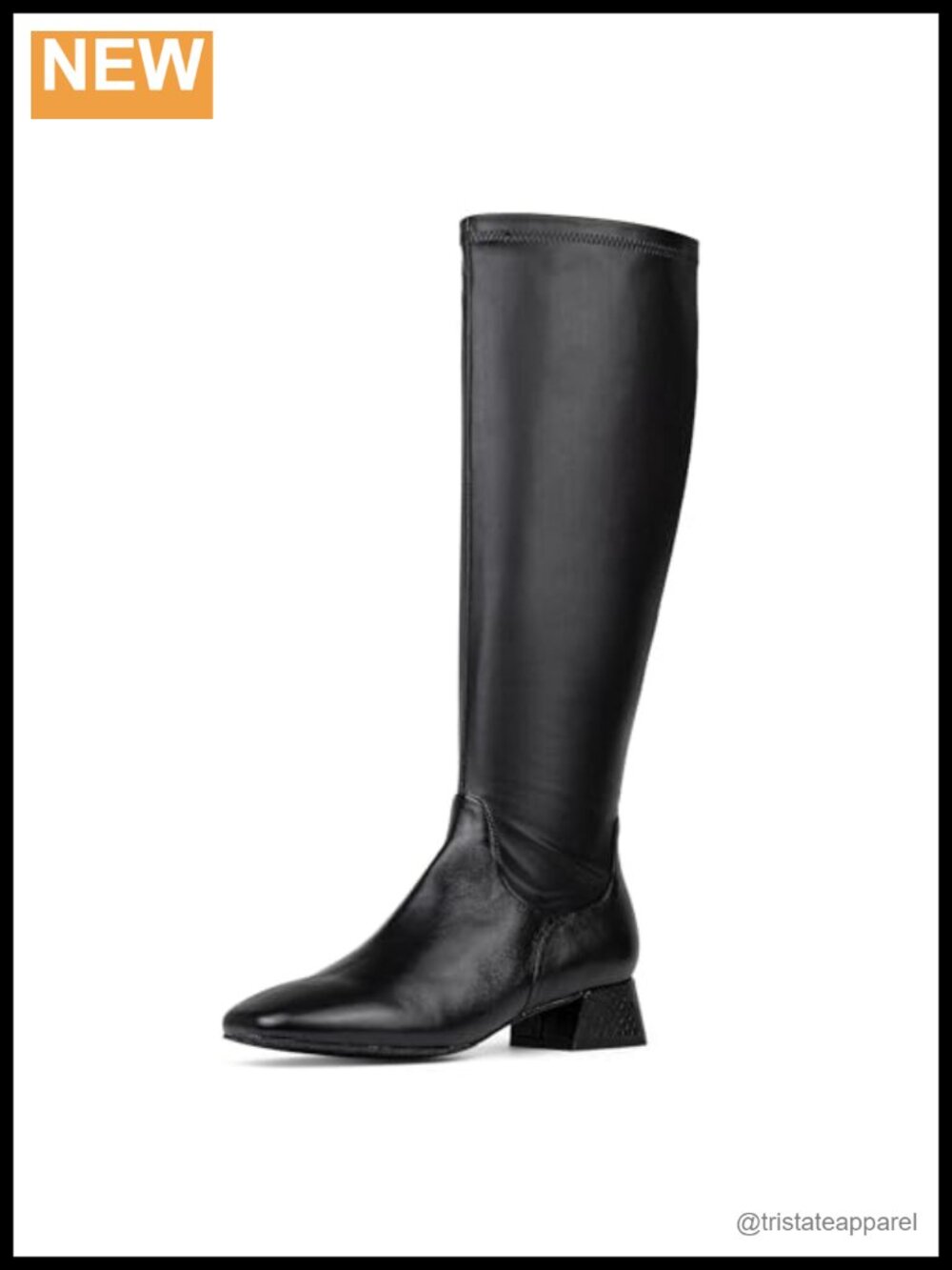Faux Leather Knee High Block Heel Boots with Inner Zip